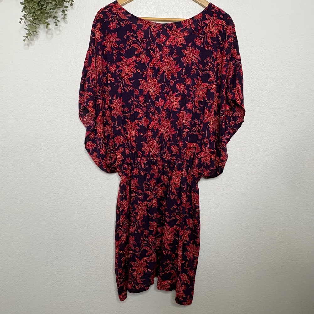 Lands End Floral Swim Cover Up Dress XL-XXL Navy Red Modal V-Neck Kaftan Style - Picture 6 of 7